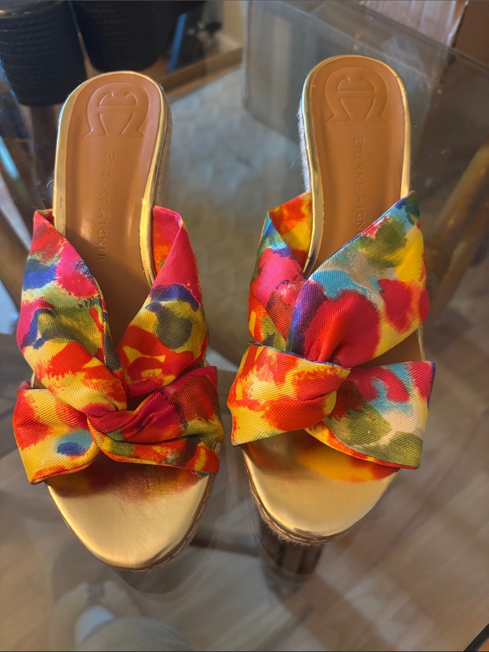 Etienne Aigner Multicolor Floral Knot Slide Sandals - Red, Yellow, Blue, Green